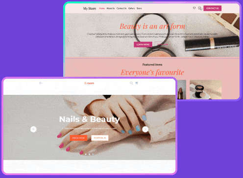 Collage of a beauty salon's online booking interface.