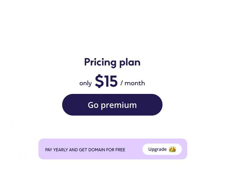 Web service pricing plan advertisement featuring a monthly subscription rate. The card reads 'Pricing plan only /month'.