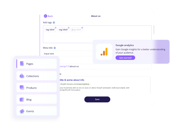Easy to manage and set up SEO section in Hocoos AI website builder dashboard