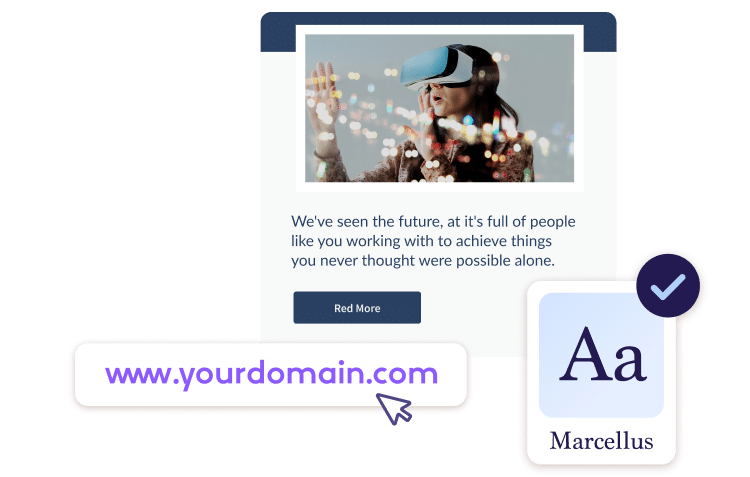 Webpage section showcasing futuristic technology themes with a female figure wearing VR goggles.