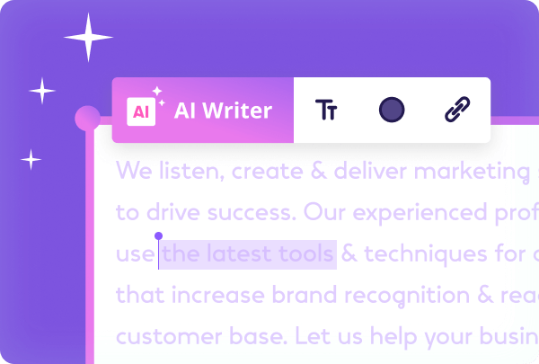 Marketing firm’s web banner highlighting AI text generation capabilities.