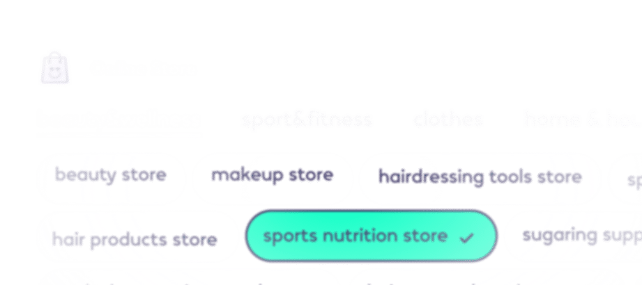 Online store category selection interface with various store types including beauty store