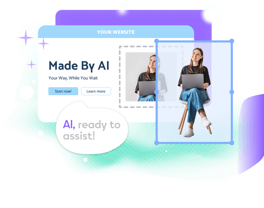 A woman on a laptop using an AI website builder to generate a website.