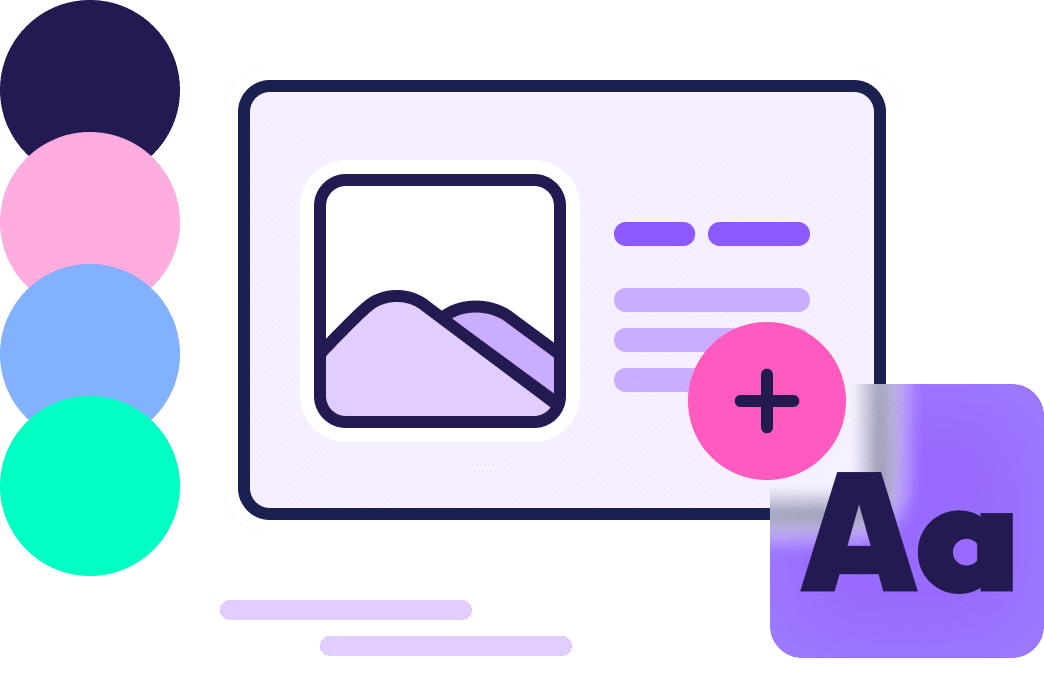 A color palette alongside a small text icon symbolizing a user-friendly AI website builder.